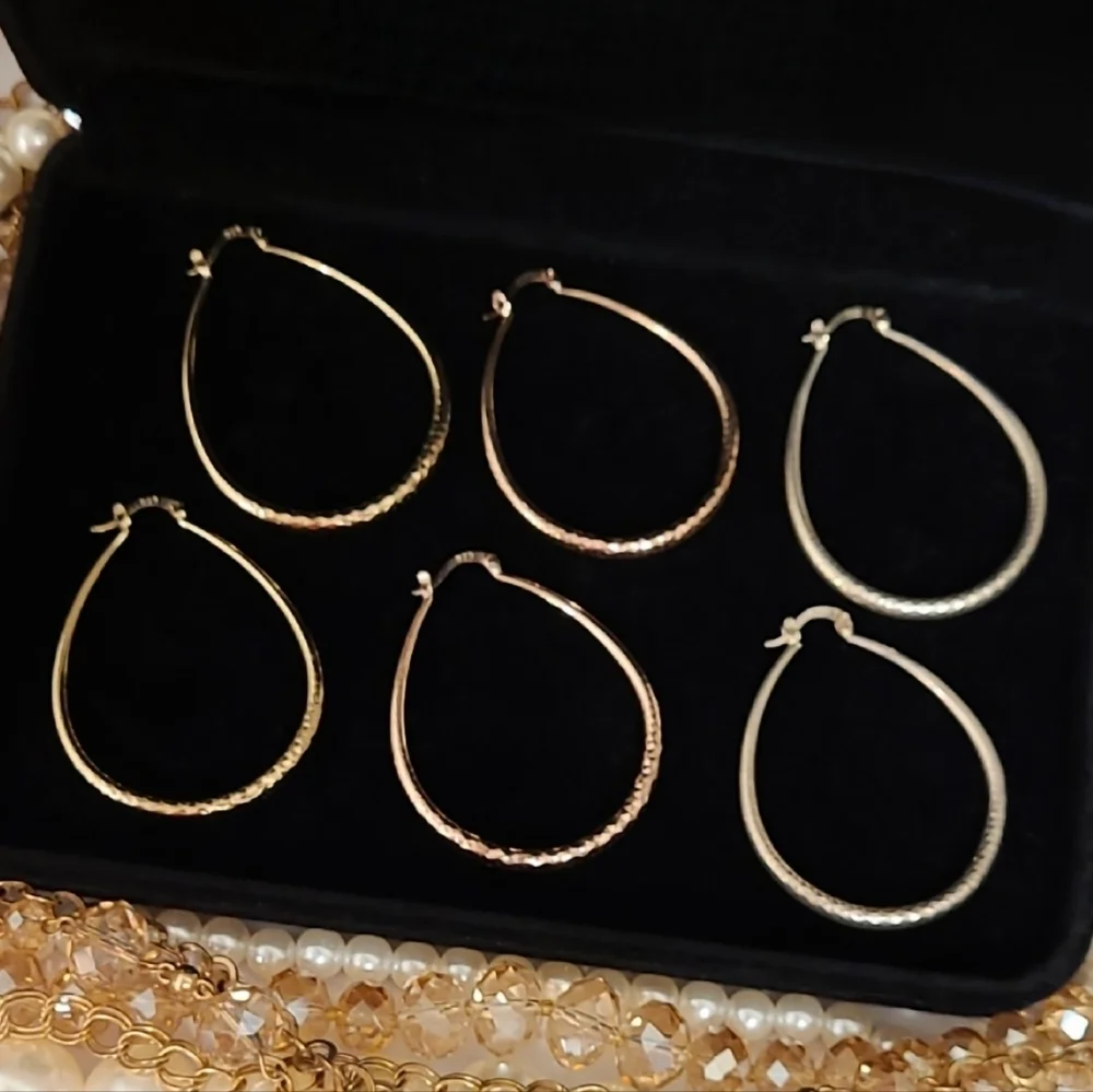 Set 925 Sterling Silver Set of 3 Gold Rose Gold Silver Hoop Earrings